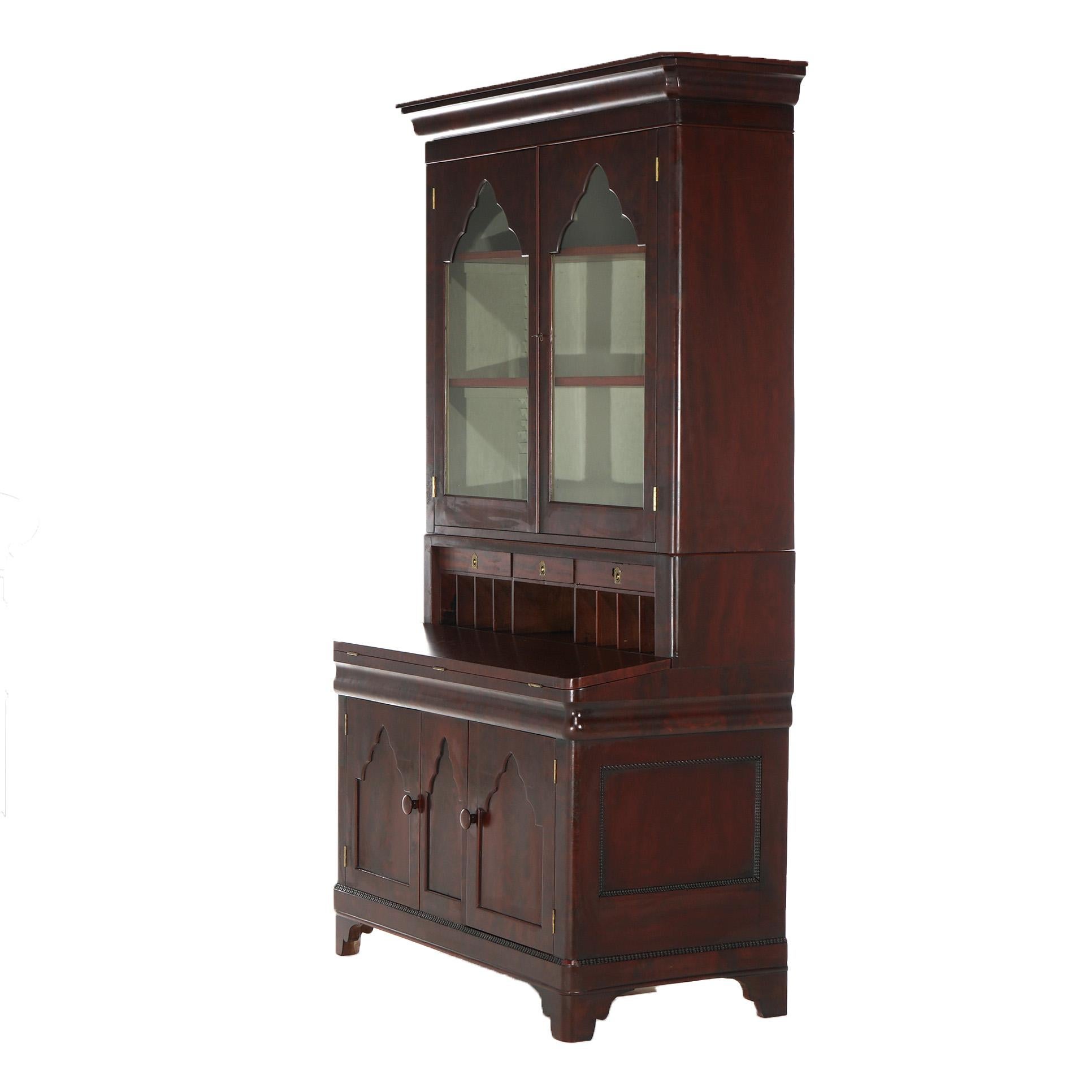 Antique Neoclassical American Empire Flame Mahogany Secretary Desk C1840 3