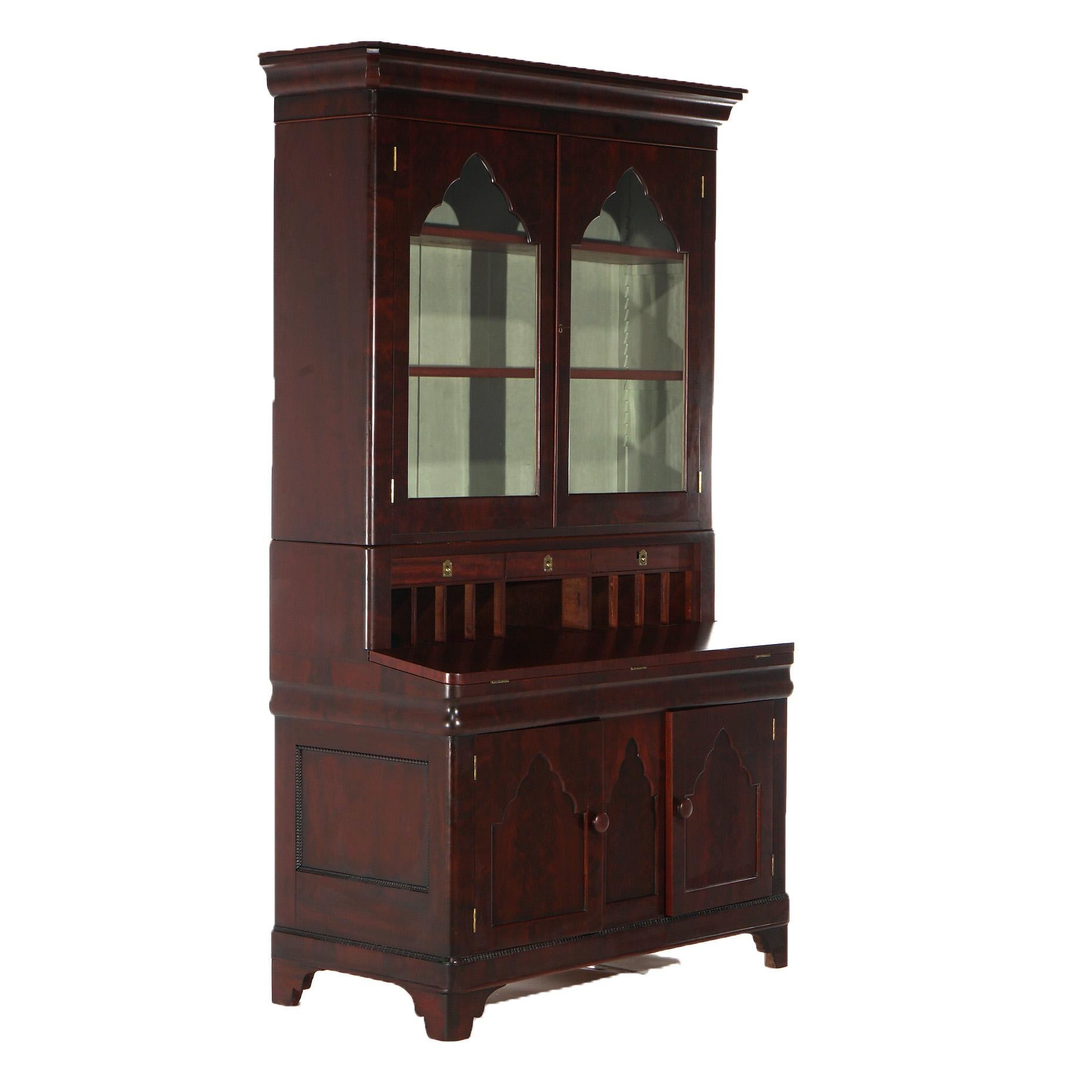 Antique Neoclassical American Empire Flame Mahogany Secretary Desk C1840 4