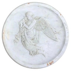 Antique Neoclassical Angel & Child Marble Rondel