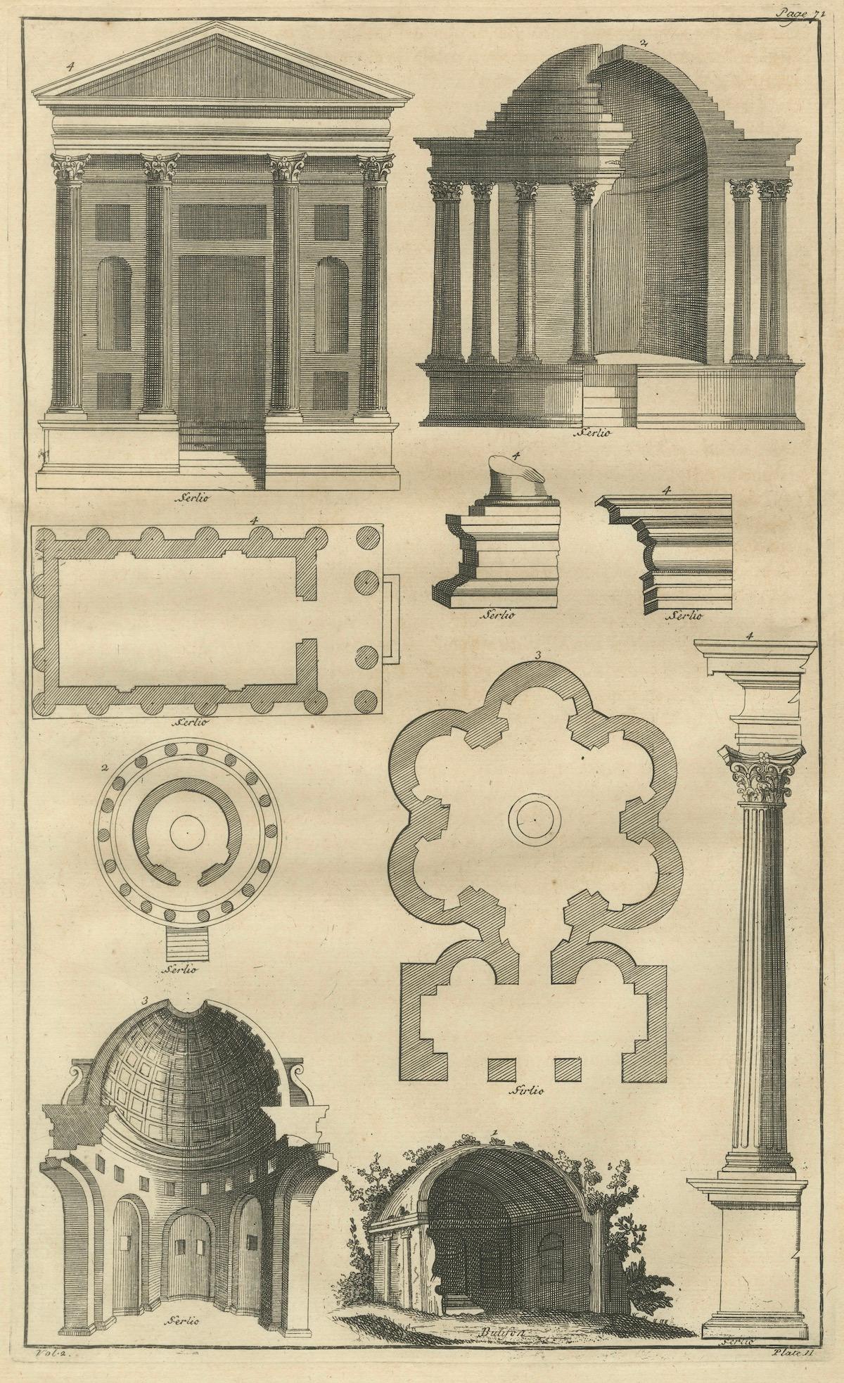 Antique Neoclassical Architecture Engraving by Montfaucon, 1721