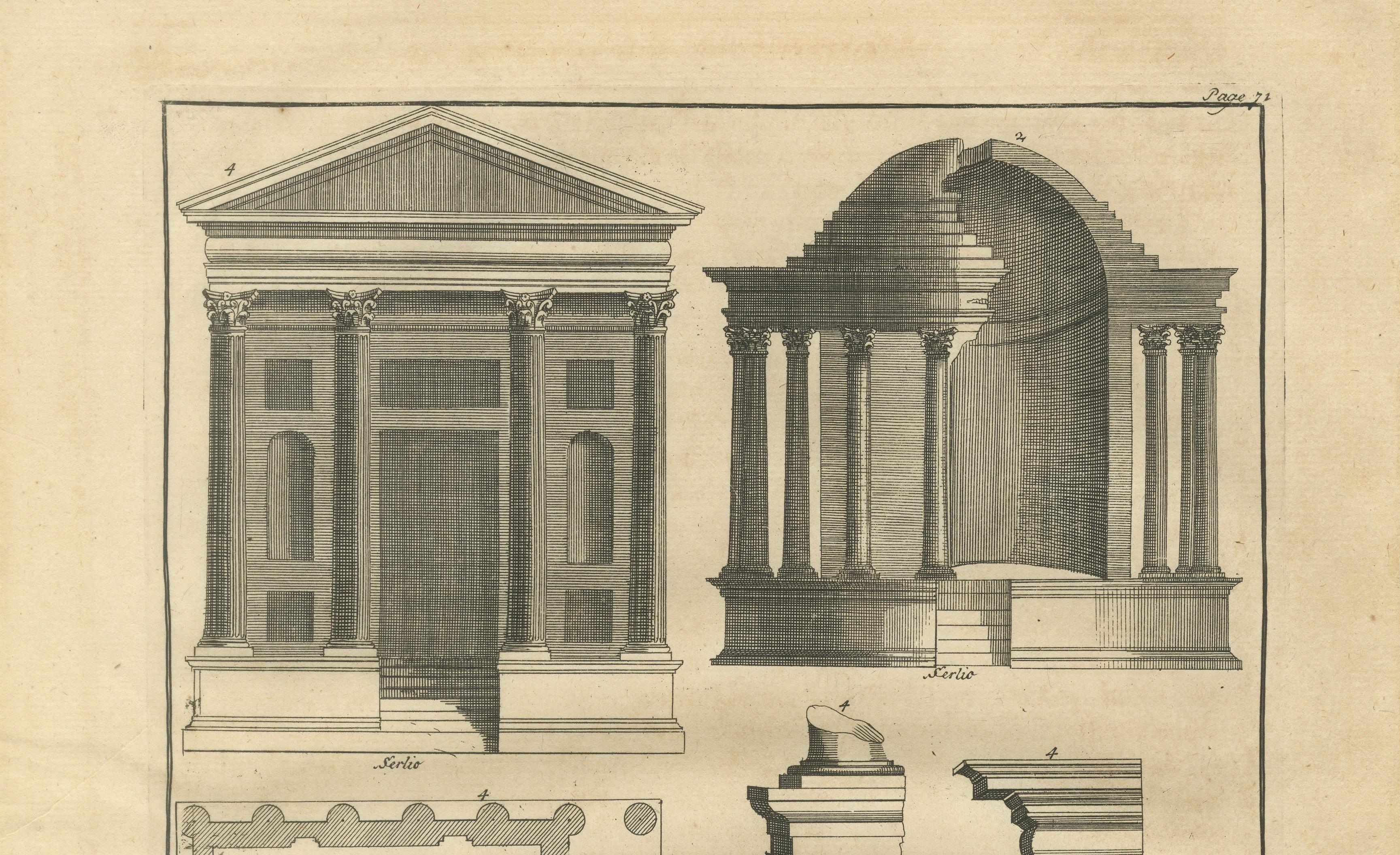 Antique Neoclassical Architecture Engraving by Montfaucon, 1721