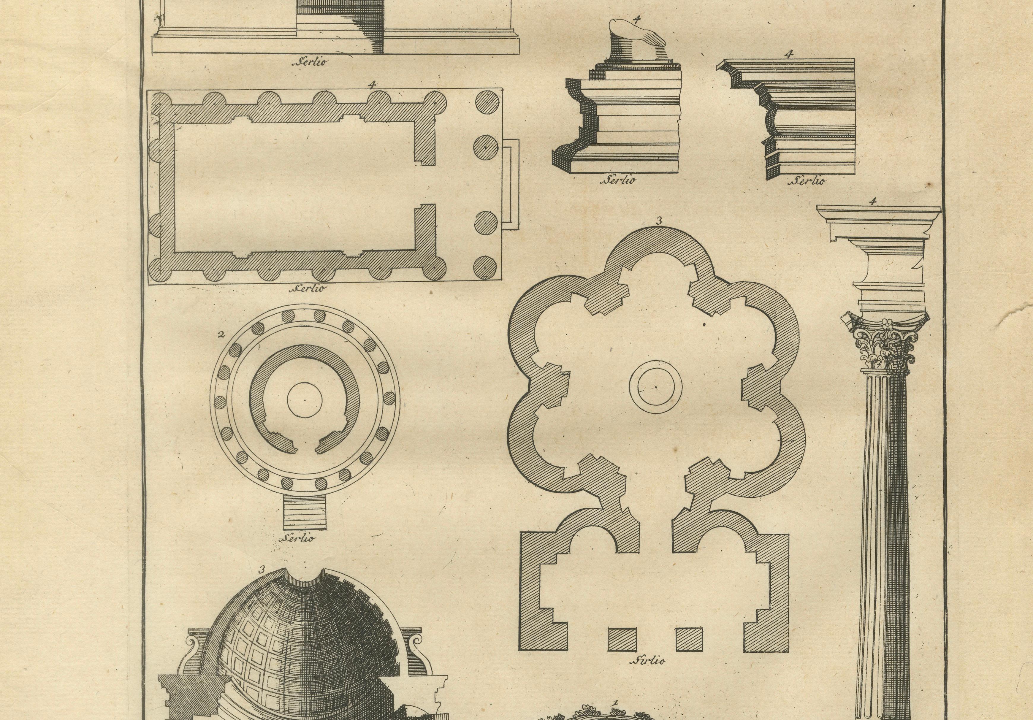 Antique Neoclassical Architecture Engraving by Montfaucon, 1721