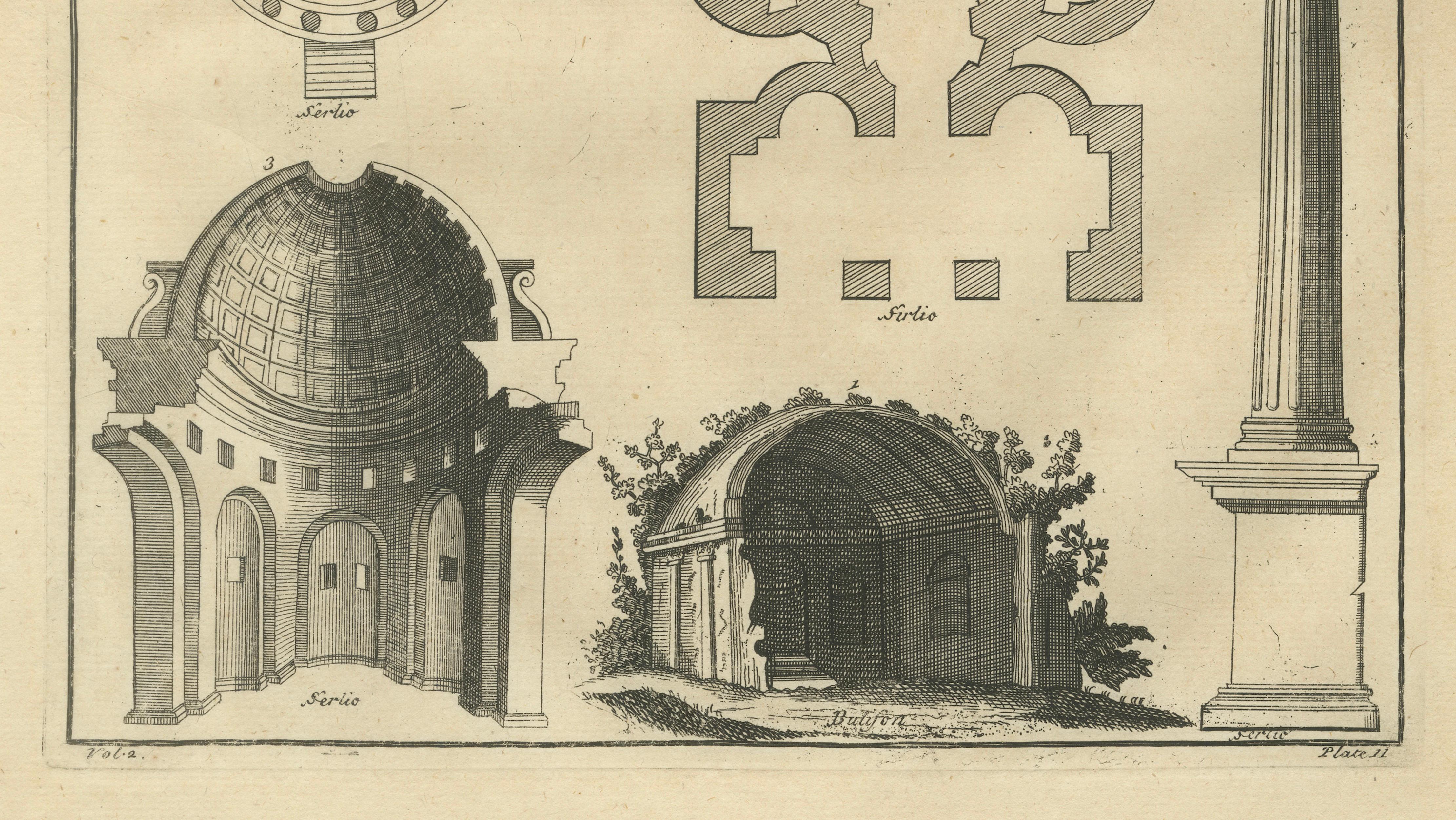 Antique Neoclassical Architecture Engraving by Montfaucon, 1721