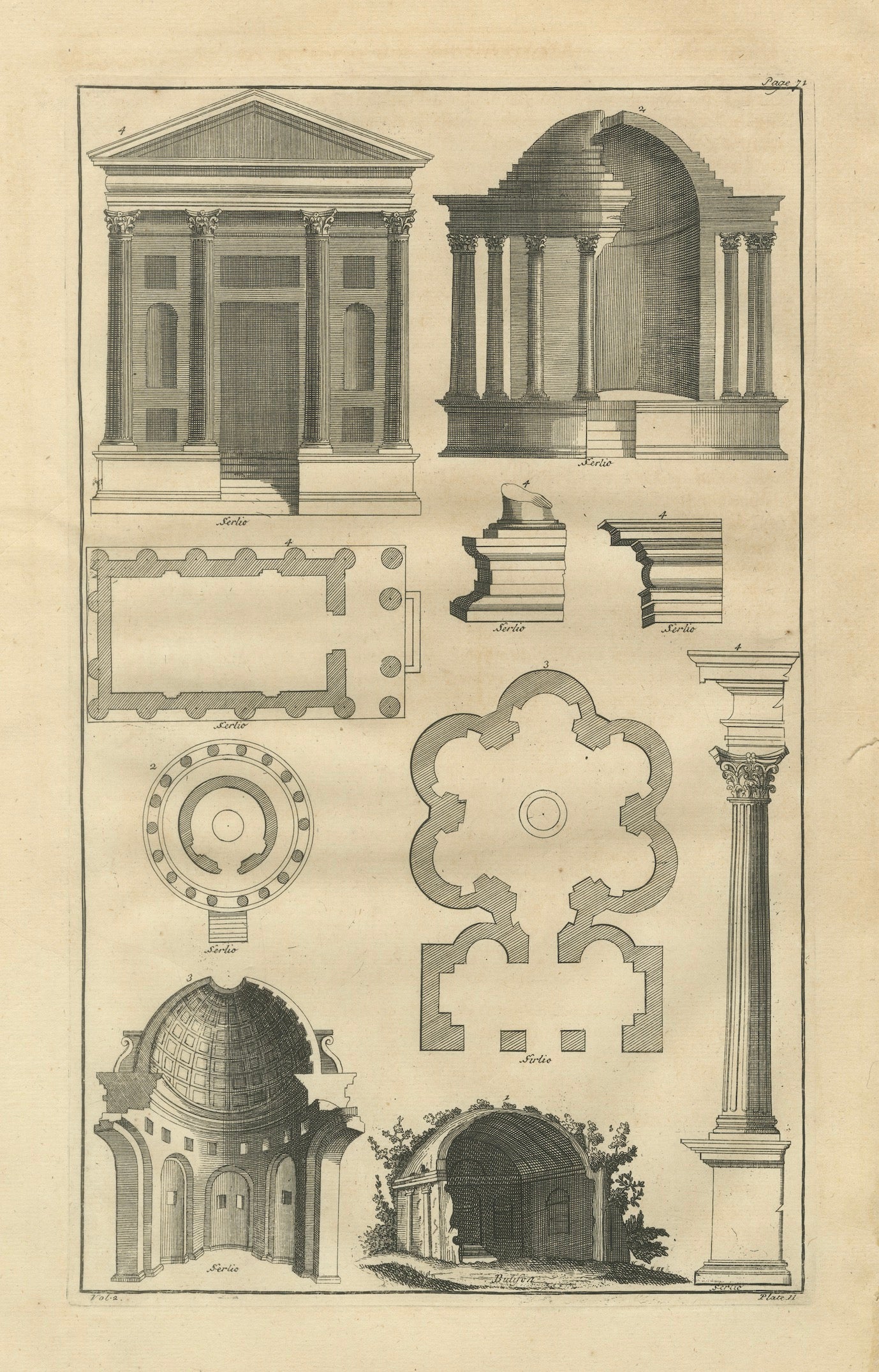 Antique Neoclassical Architecture Engraving by Montfaucon, 1721