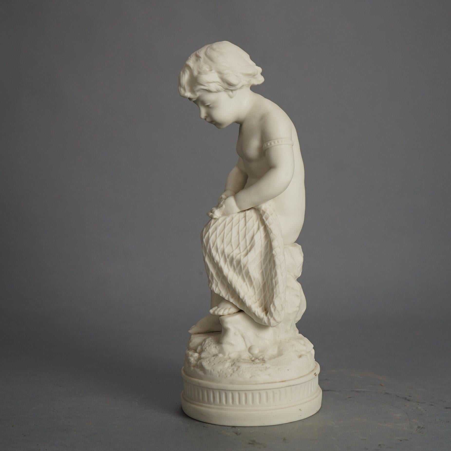 Antigua figura neoclásica de porcelana bisqueada de un querubín C1850 siglo XIX en venta