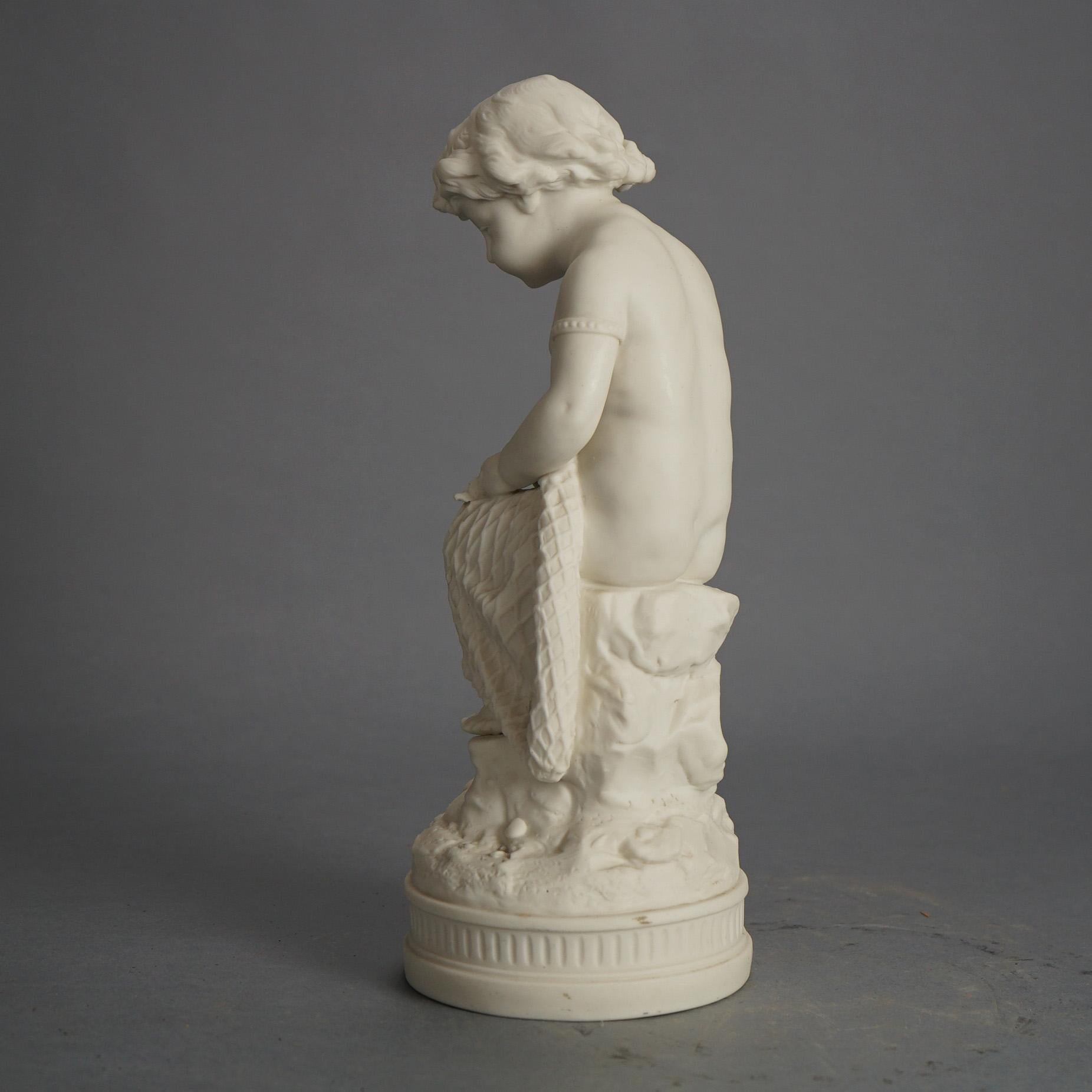 Antigua figura neoclásica de porcelana bisqueada de un querubín C1850 Porcelana en venta
