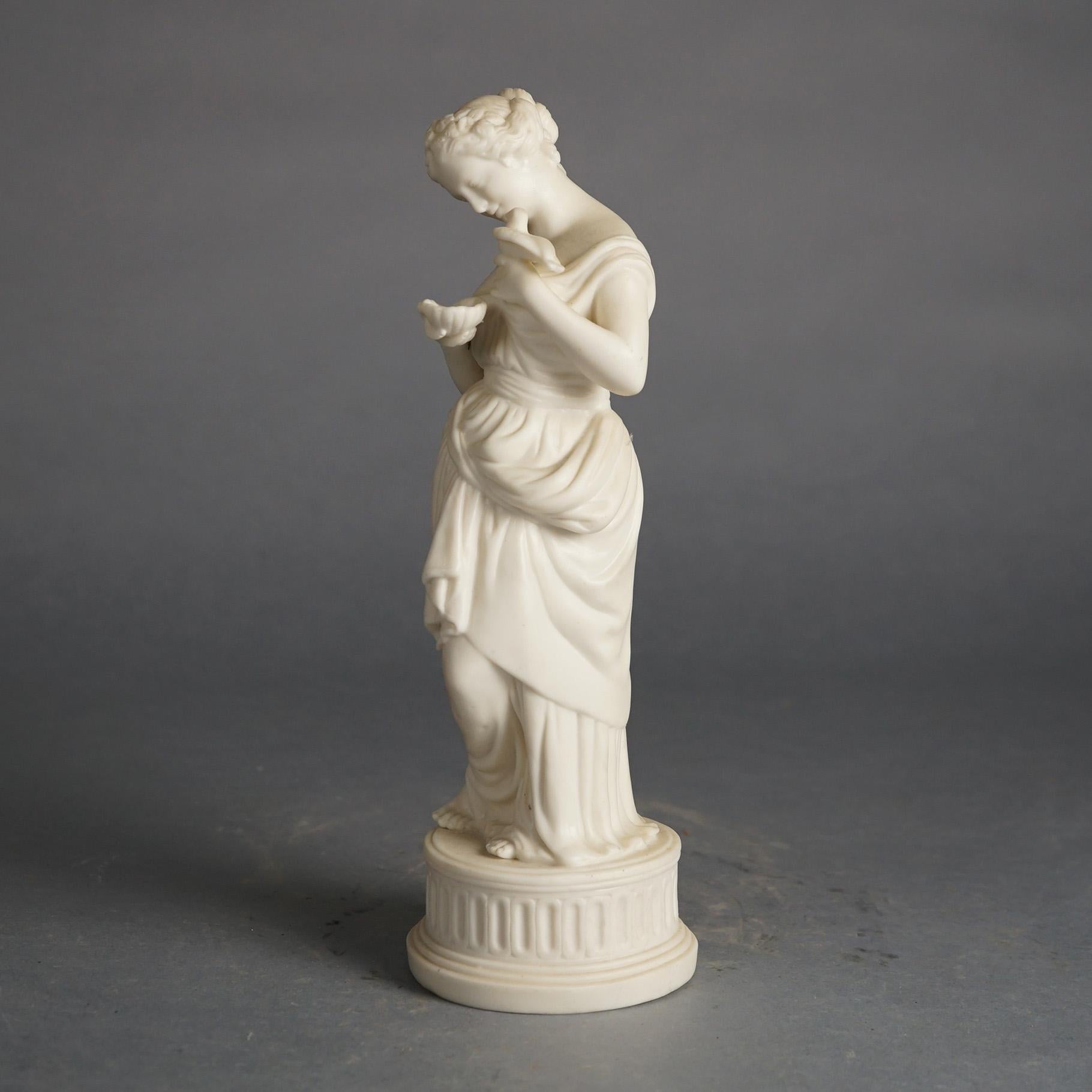 Antique Neoclassical Bisque Porcelain Figure of a Classical Woman & Bird C1850 In Good Condition In Big Flats, NY