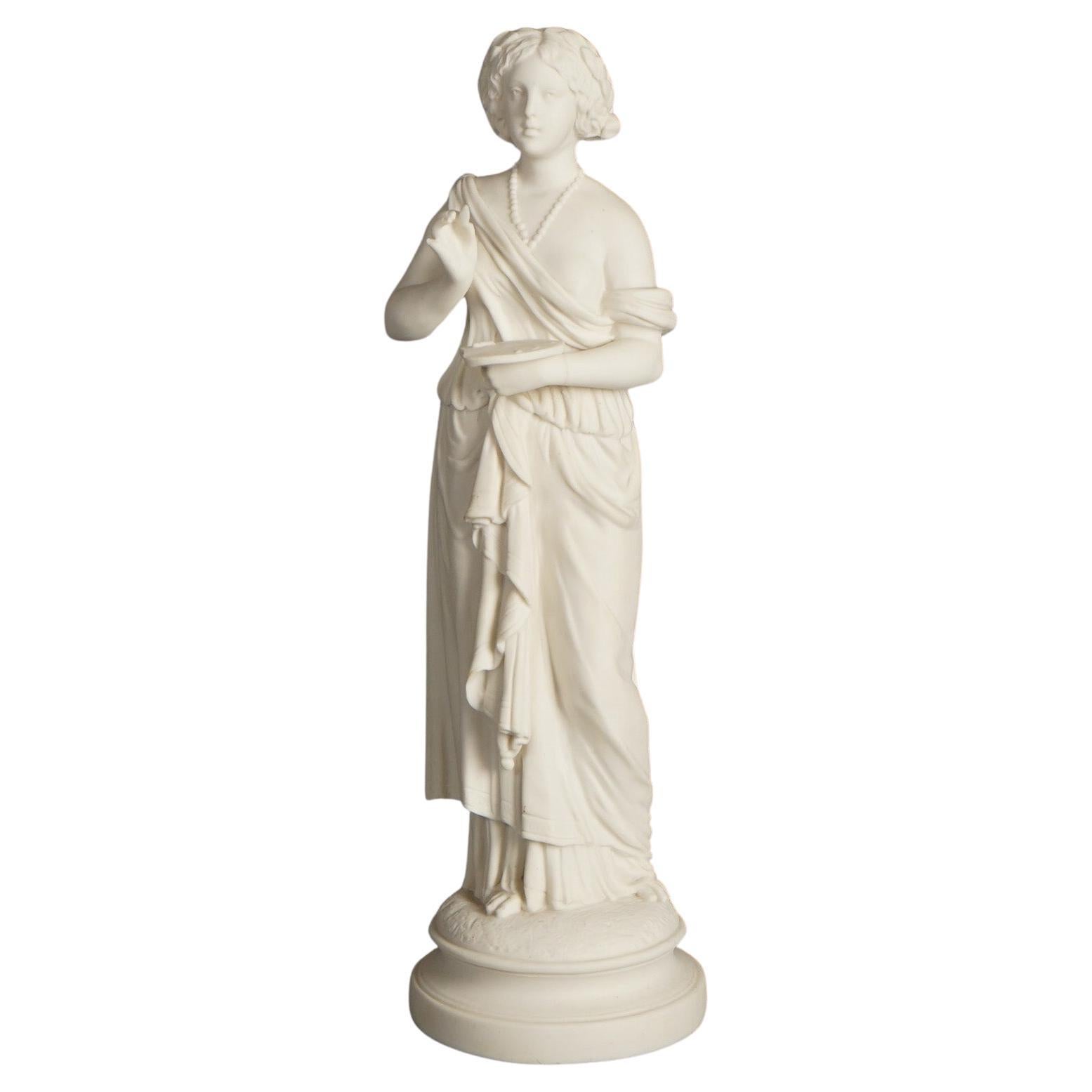 Antigua figura neoclásica de porcelana bizcochada de una mujer clásica C1850
