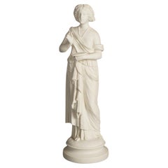 Antigua figura neoclásica de porcelana bizcochada de una mujer clásica C1850