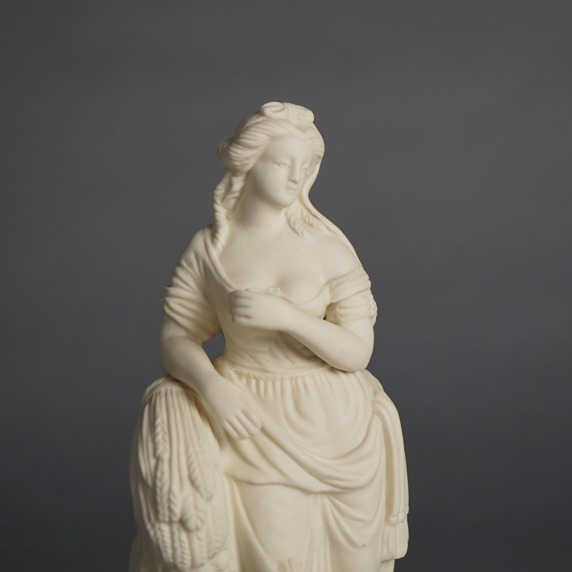 Antica figura neoclassica in porcellana di bisquit con donna classica e grano C1850 In condizioni buone in vendita a Big Flats, NY