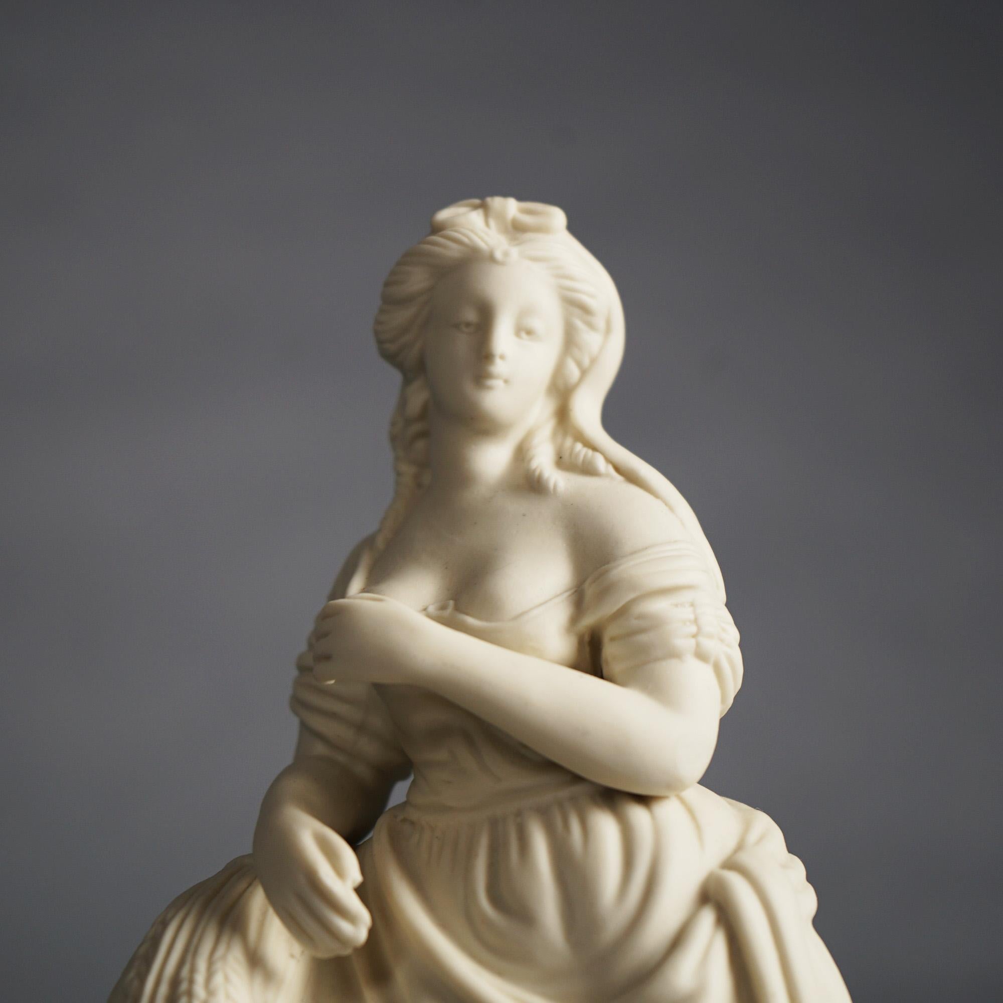 XIX secolo Antica figura neoclassica in porcellana di bisquit con donna classica e grano C1850 in vendita