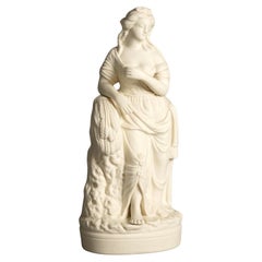 Antique Neoclassical Bisque Porcelain Figure of a Classical Woman & Grain C1850
