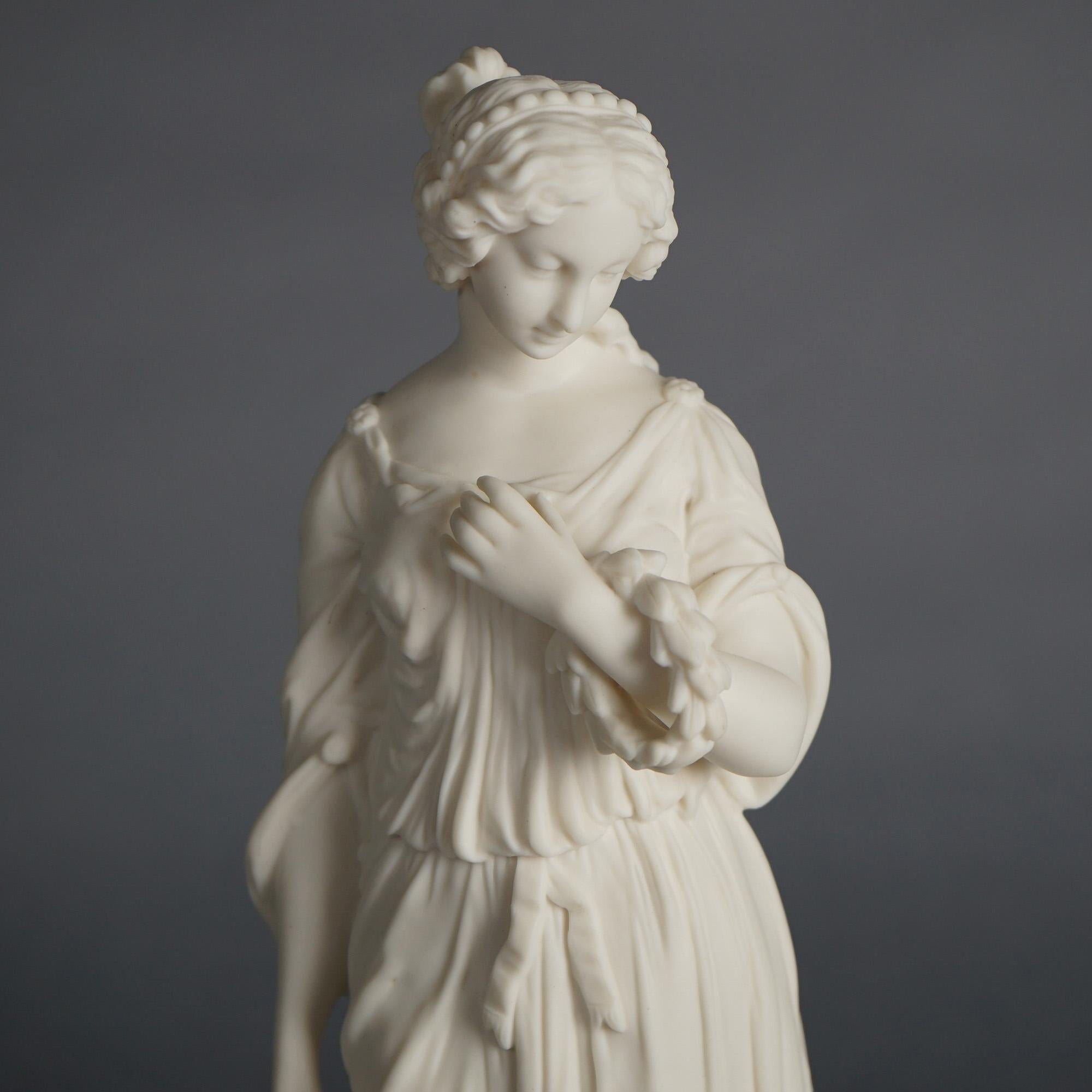 Antique Neoclassical Bisque Porcelain Figure of a Classical Roman-Greco Woman & Lute, C1850

Measures- 15.5''H x 4.75''W x 4.5''D