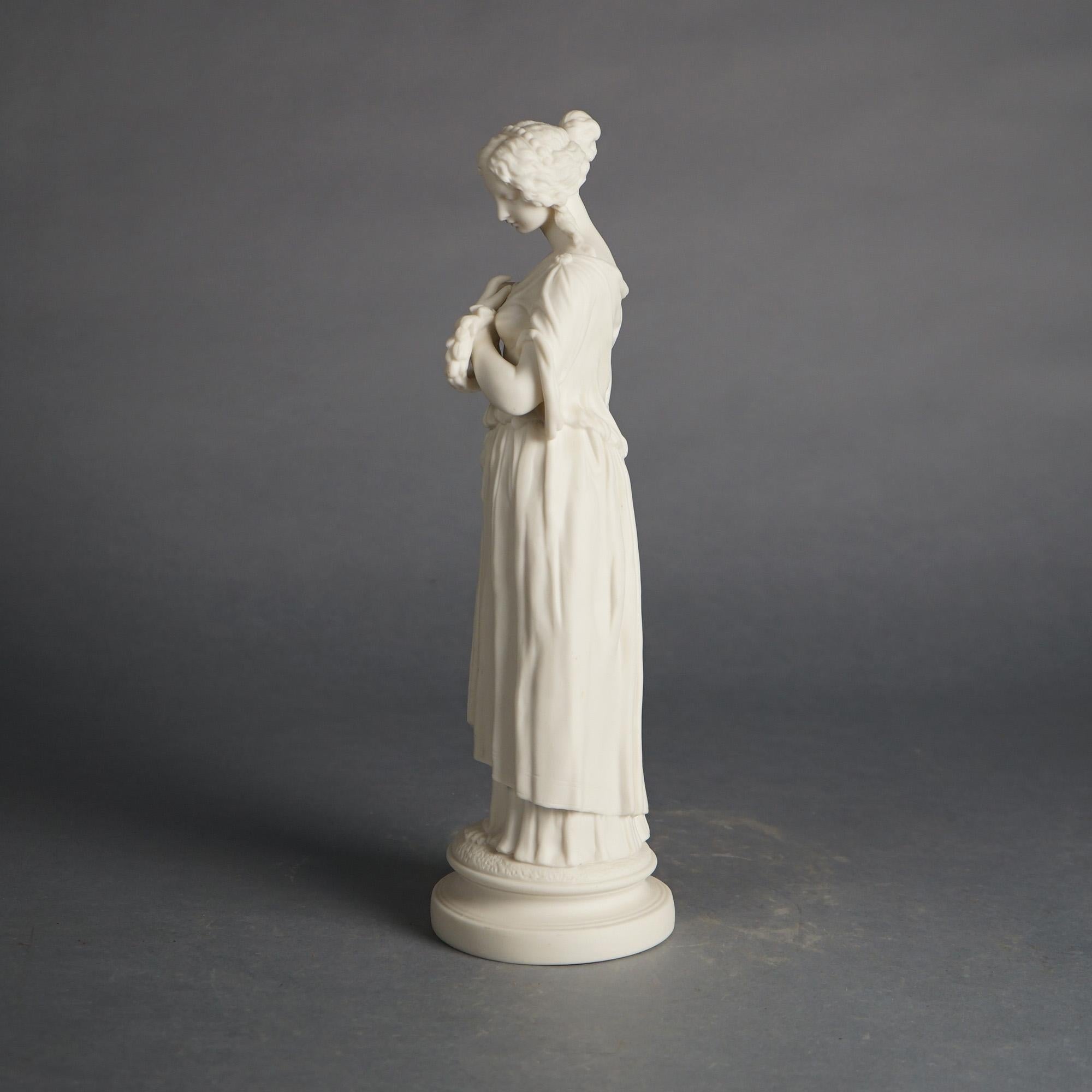 Antique Neoclassical Bisque Porcelain Figure of a Classical Woman & Lute, C1850 In Good Condition In Big Flats, NY