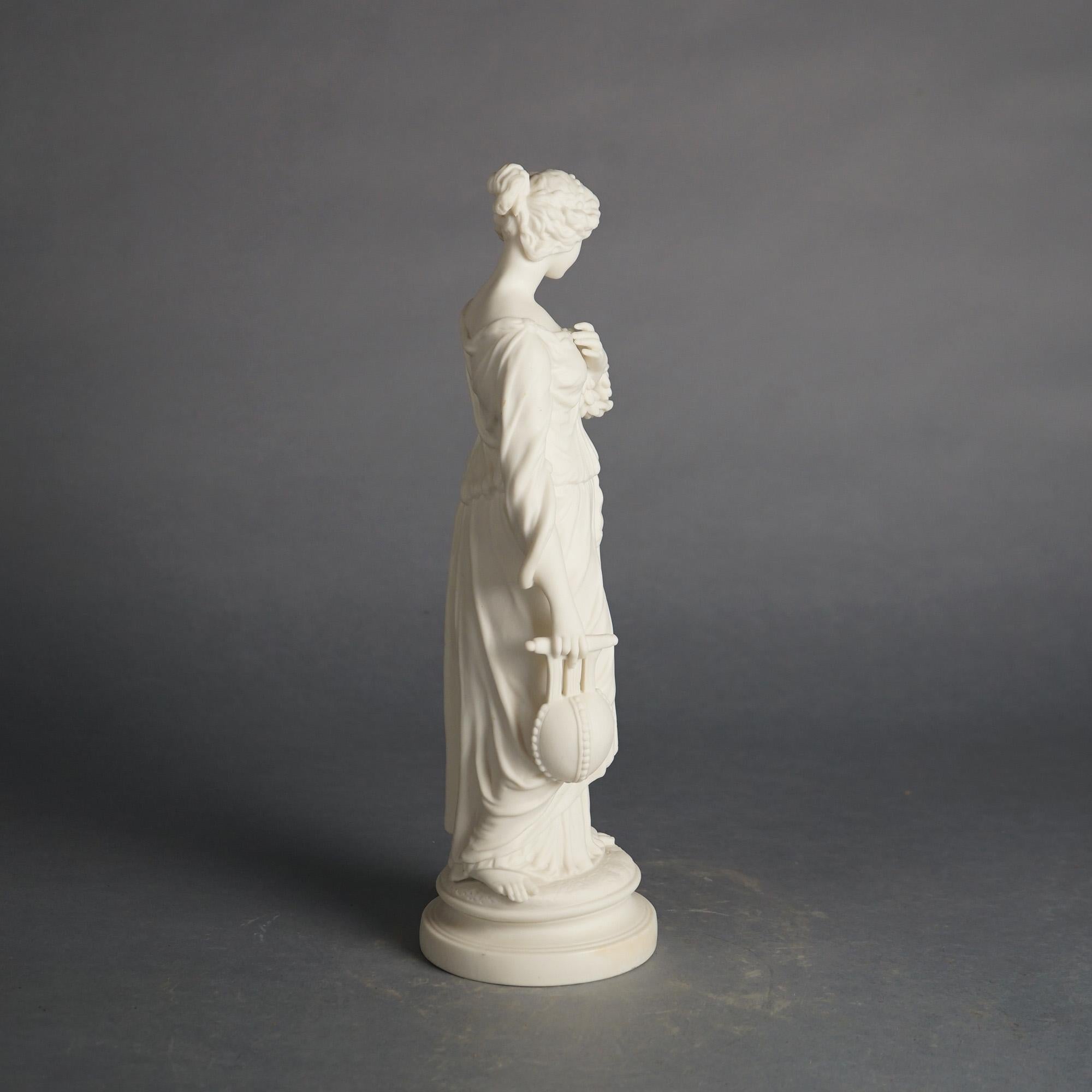 19th Century Antique Neoclassical Bisque Porcelain Figure of a Classical Woman & Lute, C1850