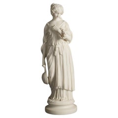 Antique Neoclassical Bisque Porcelain Figure of a Classical Woman & Lute, C1850