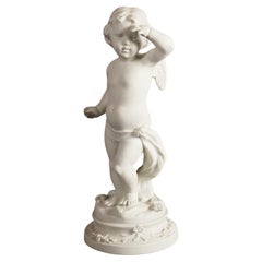 Antique Neoclassical Bisque Porcelain Figure of a Winged Cherub C1850