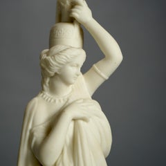Antique Neoclassical Bisque Porcelain Figure of a Woman with a Water Jug C1850