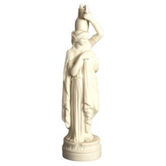 Figure néoclassique ancienne en porcelaine biscuit représentant une femme avec une cruche à eau, vers 1850