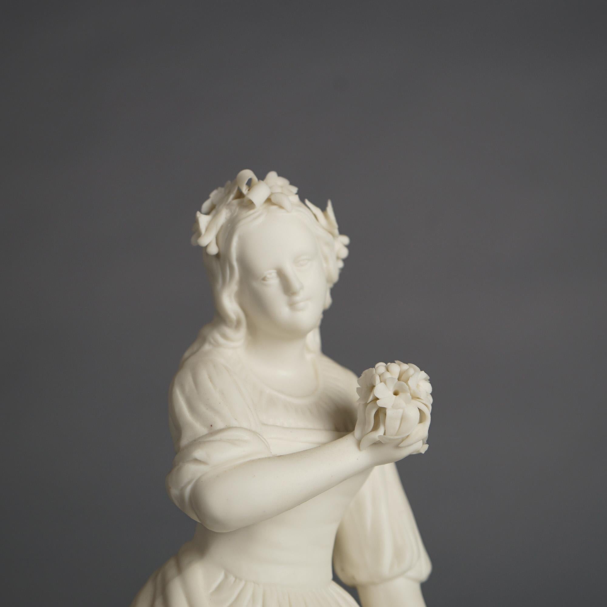 Ancienne figurine néoclassique en porcelaine biscuit représentant une femme et des fleurs classiques, vers 1850

Mesures - 13,5 