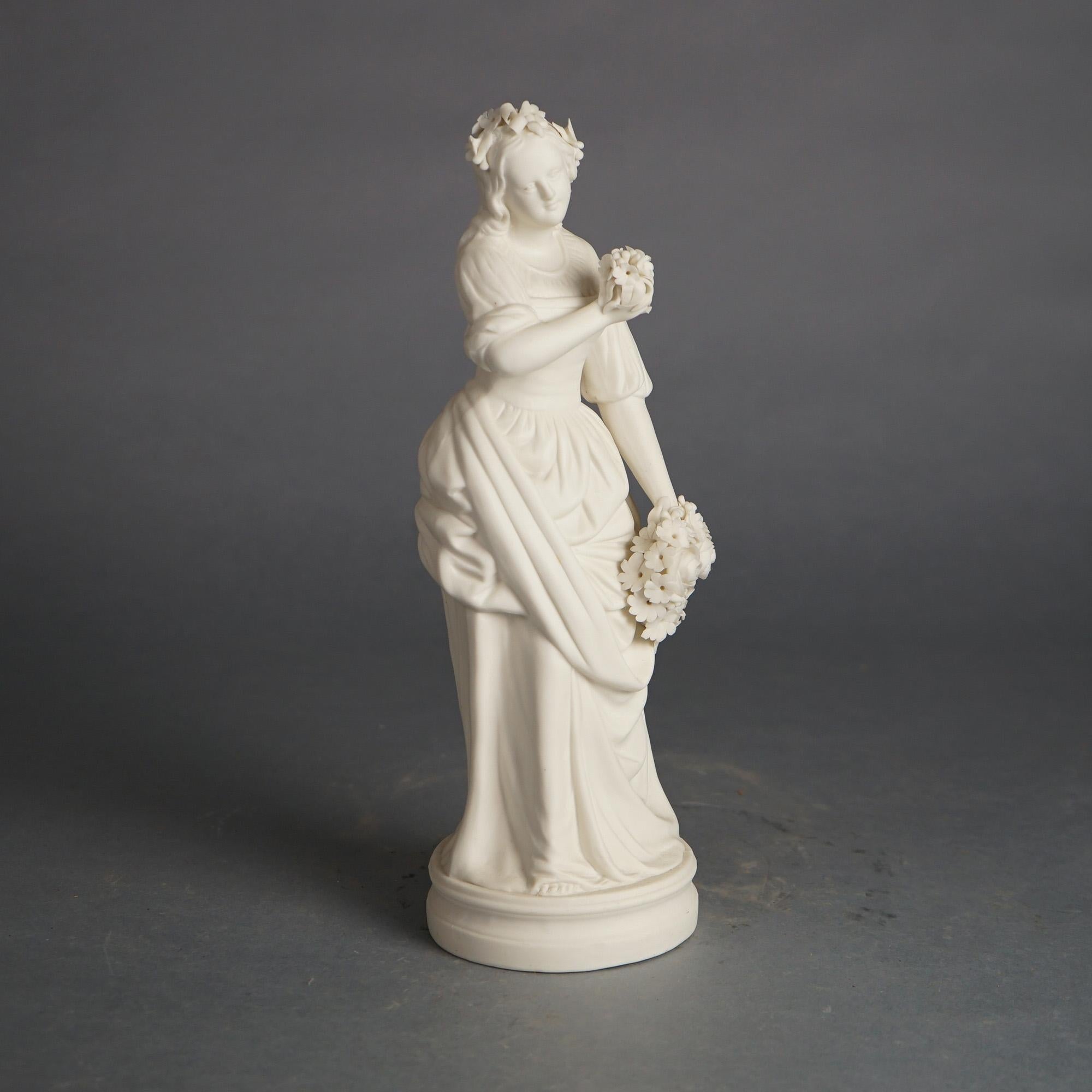 XIXe siècle Ancienne figurine néoclassique en porcelaine biscuit représentant une femme et des fleurs classiques, vers 1850 en vente