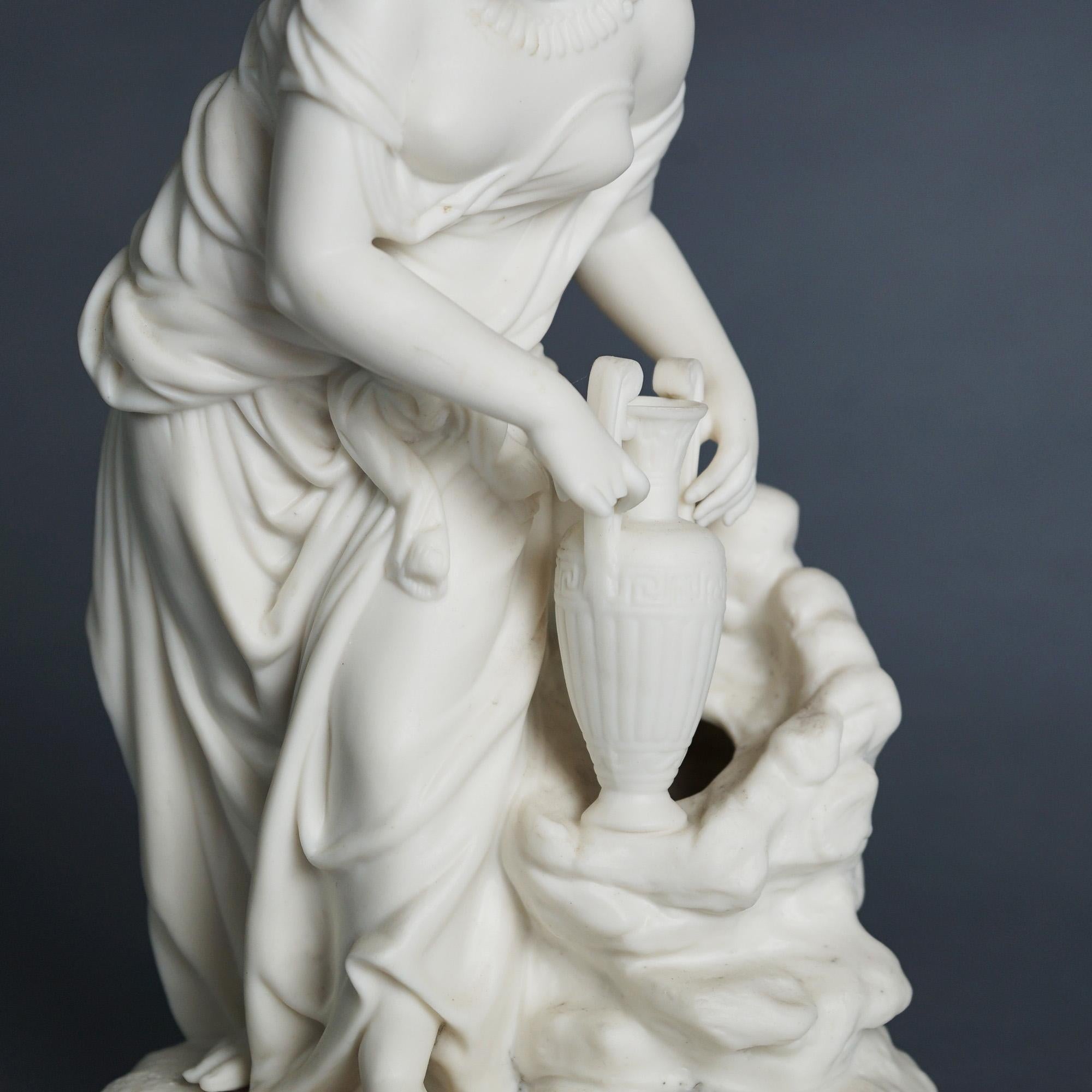 Antique Neoclassical Bisque Porcelain Figure, Woman at a Well, C1850 10