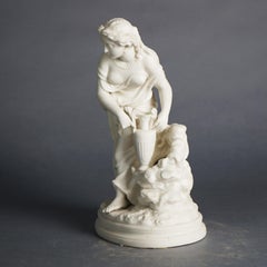 Antique Neoclassical Bisque Porcelain Figure, Woman at a Well, C1850