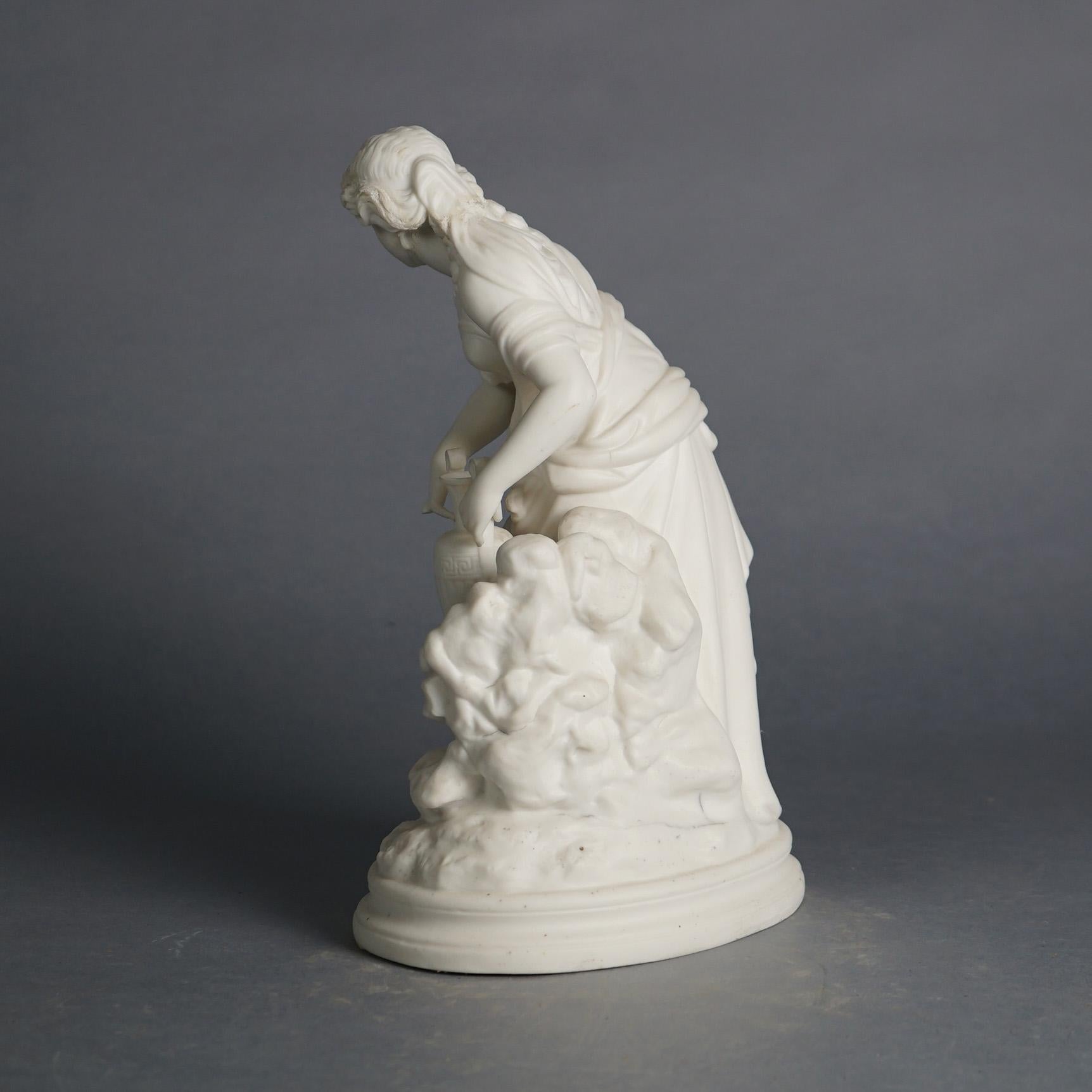 19th Century Antique Neoclassical Bisque Porcelain Figure, Woman at a Well, C1850