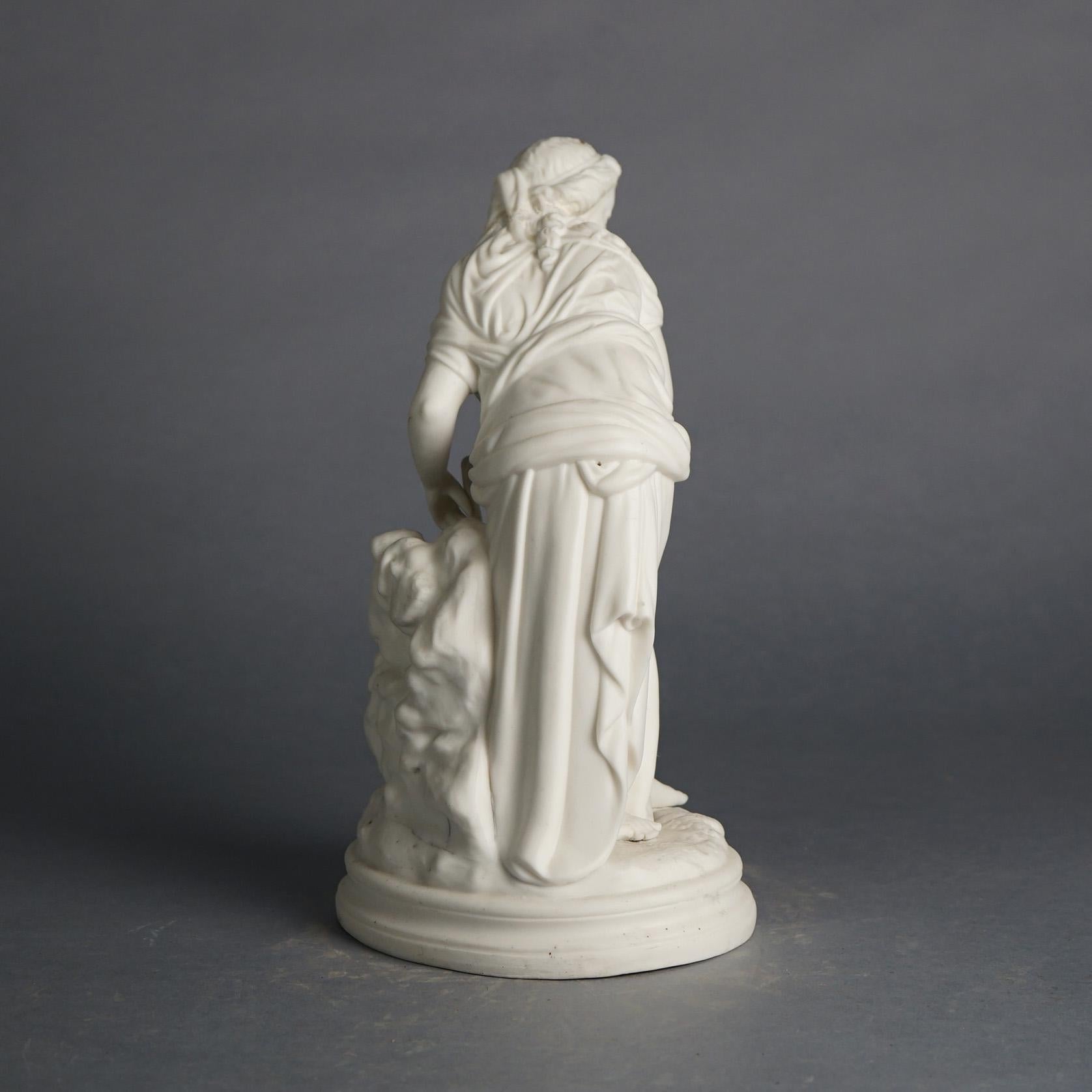 Antique Neoclassical Bisque Porcelain Figure, Woman at a Well, C1850 1