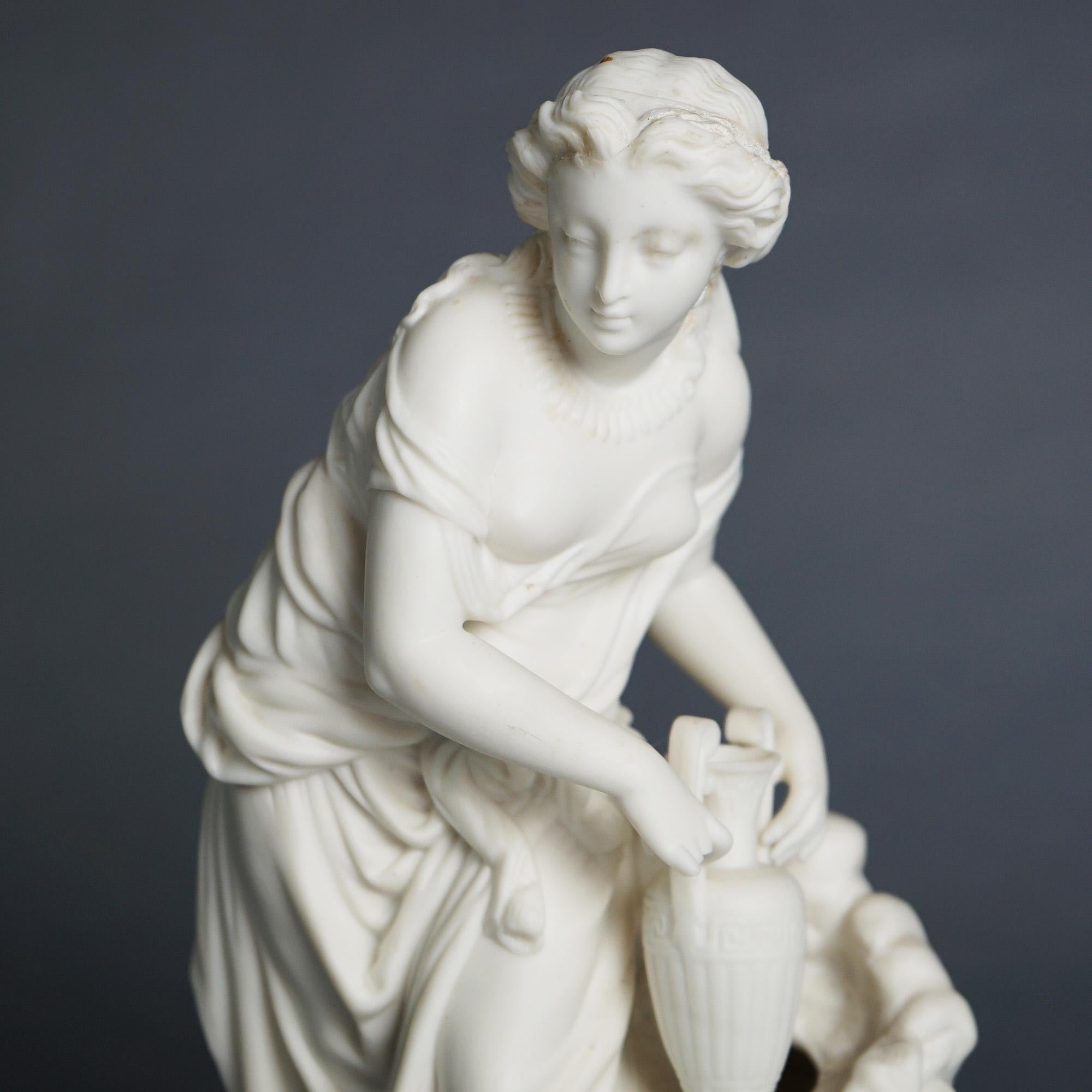 Antique Neoclassical Bisque Porcelain Figure, Woman at a Well, C1850 2