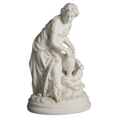 Antique Neoclassical Bisque Porcelain Figure, Woman at a Well, C1850