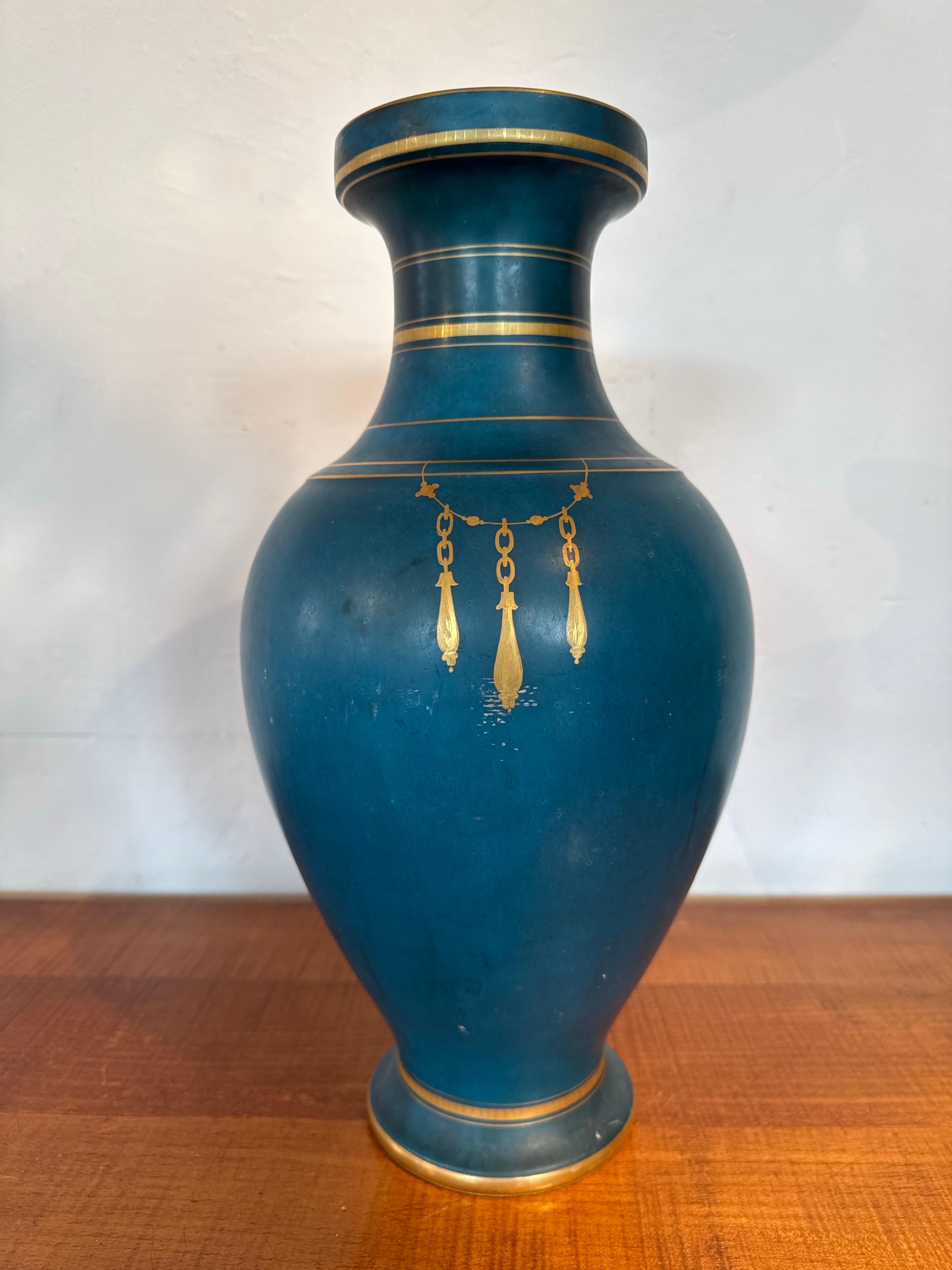 French Antique Neoclassical Blue, Gilt Porcelain de Sèvres Vase, France For Sale