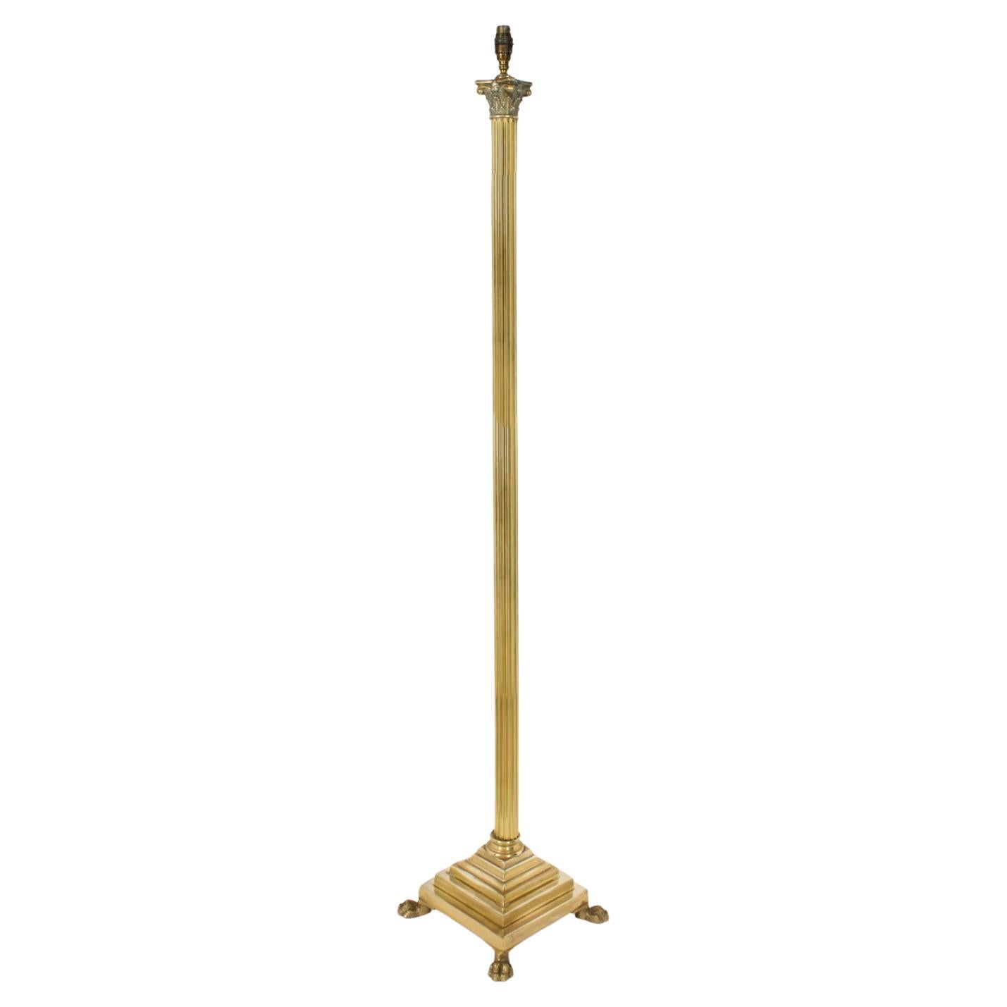 Antique Neoclassical Brass Corinthian Column Standard Lamp 19th Century