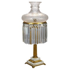 Antique Neoclassical Brass, Cut Crystal & Marble Sinumbra Lamp 19th C