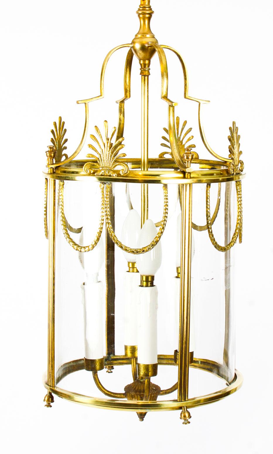 Antique Neoclassical Brass Hanging Lantern, 19th Century 6