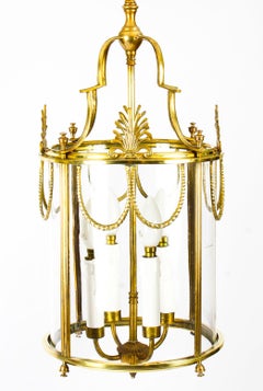 Antique Neoclassical Brass Hanging Lantern, 19th Century