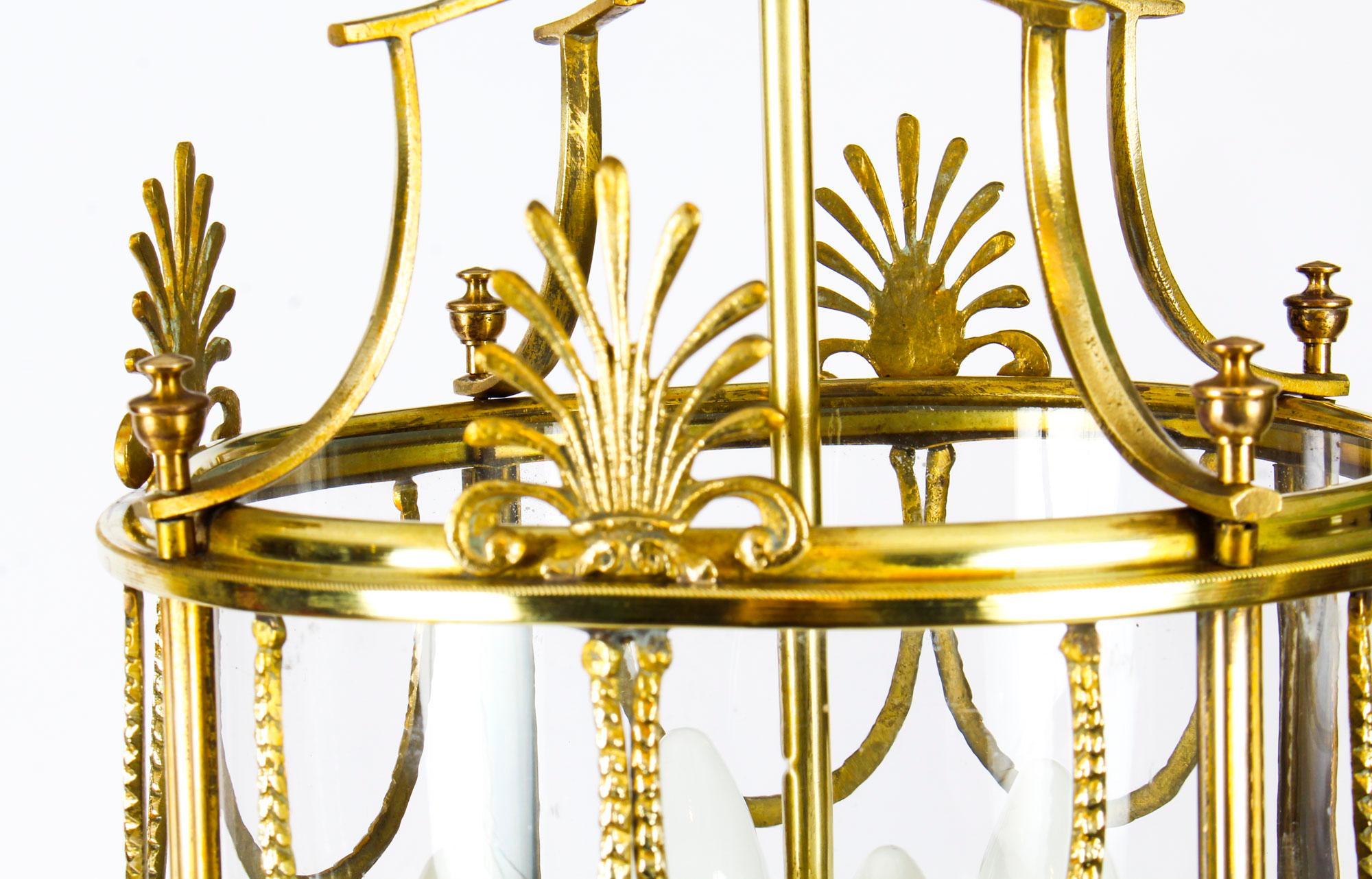 Late 19th Century Antique Neoclassical Brass Hanging Lantern, 19th Century
