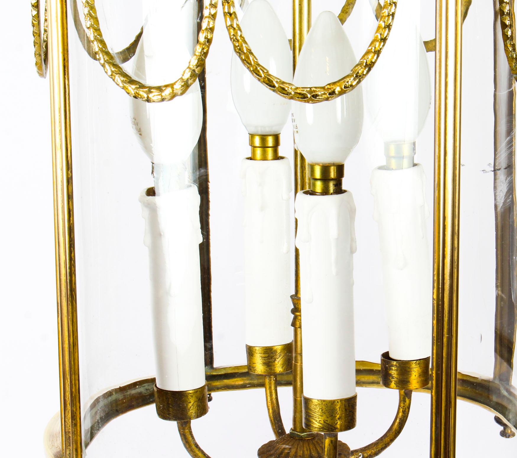 Antique Neoclassical Brass Hanging Lantern, 19th Century 1