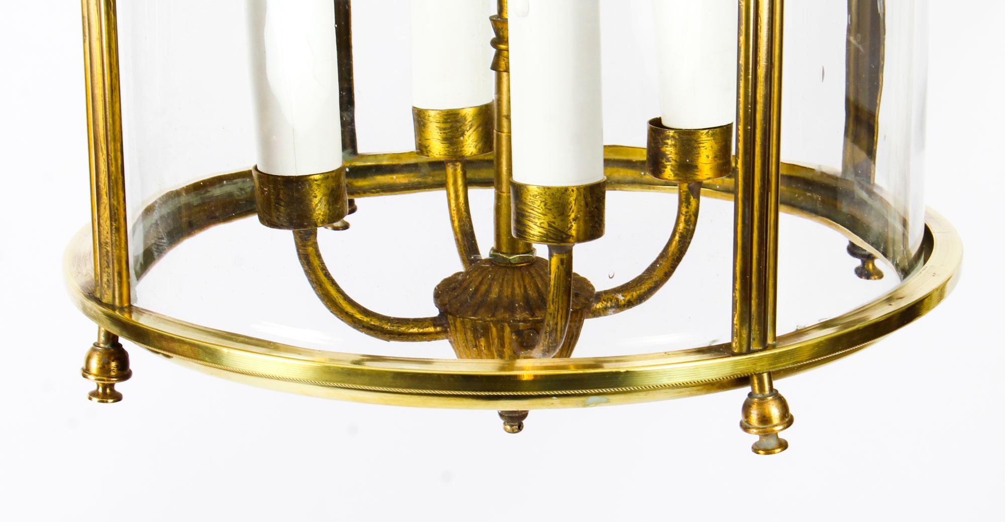 Antique Neoclassical Brass Hanging Lantern, 19th Century 2