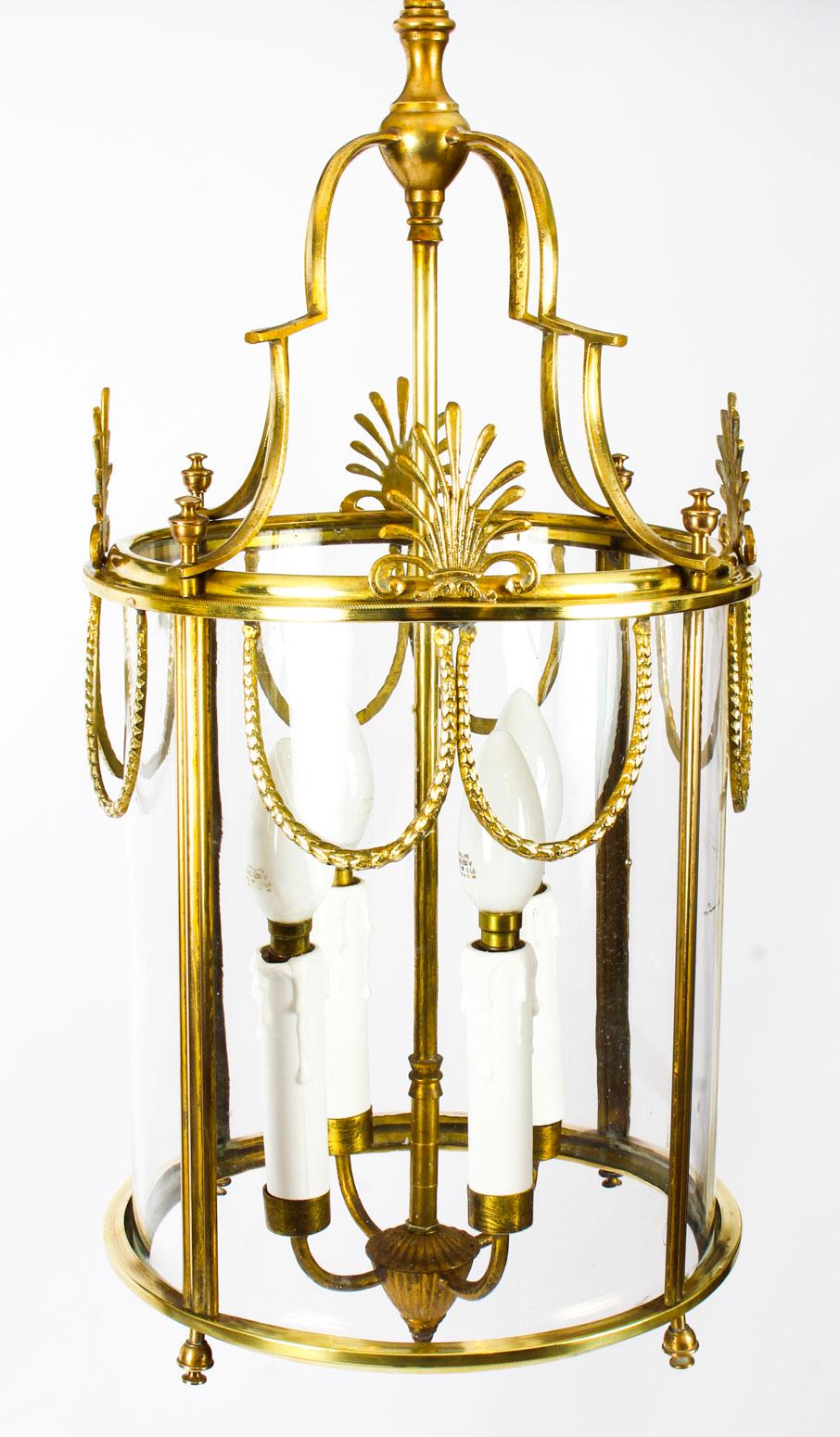 Antique Neoclassical Brass Hanging Lantern, 19th Century 3