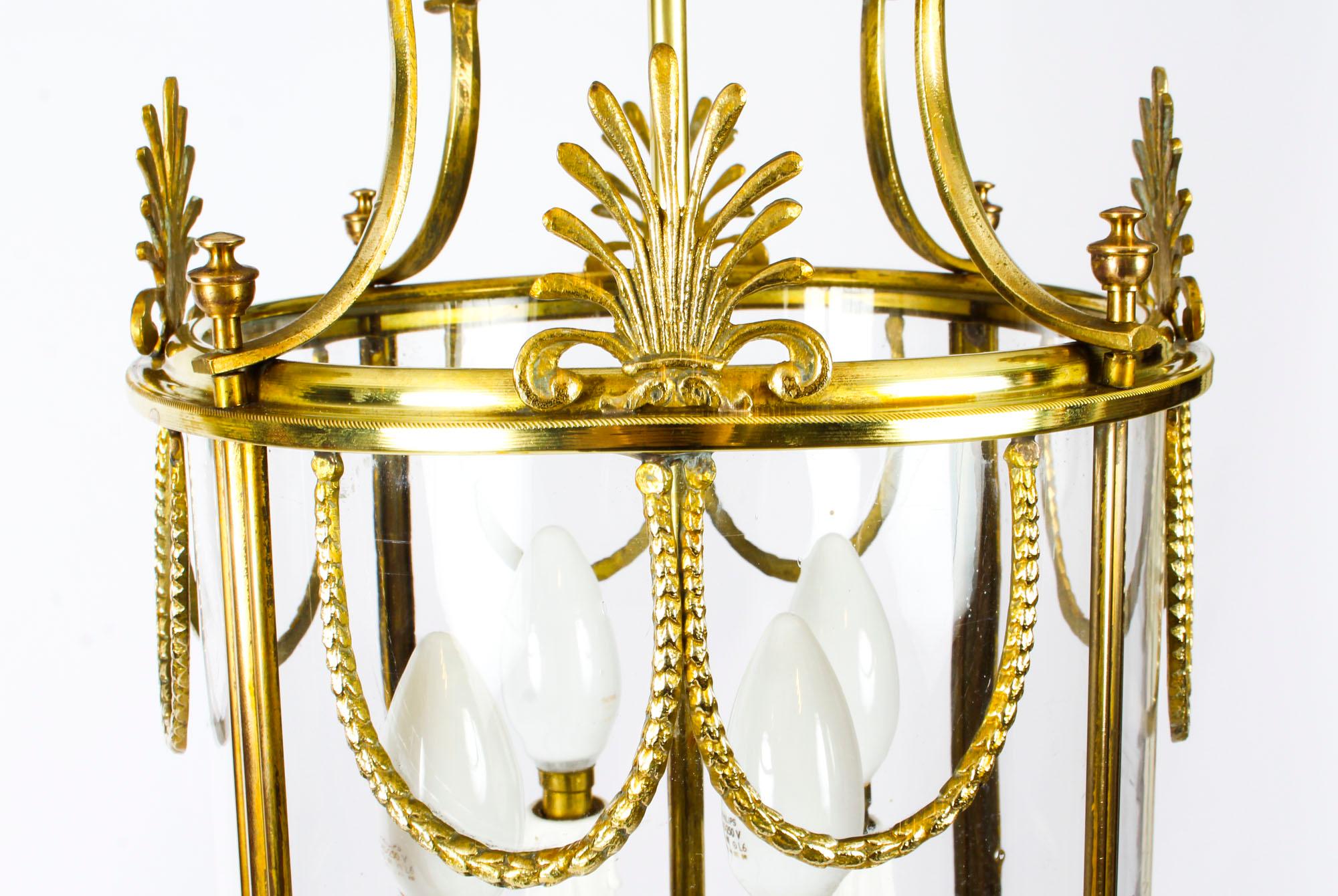 Antique Neoclassical Brass Hanging Lantern, 19th Century 4