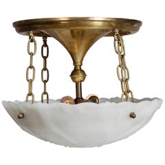 Antique Neoclassical Brass and Molded Frosted Glass Flush Mount Dome Light