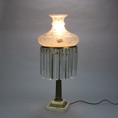 Antique Neoclassical Brass Sinumbra Lamp with Cut Glass Shade & Prisms, c1840