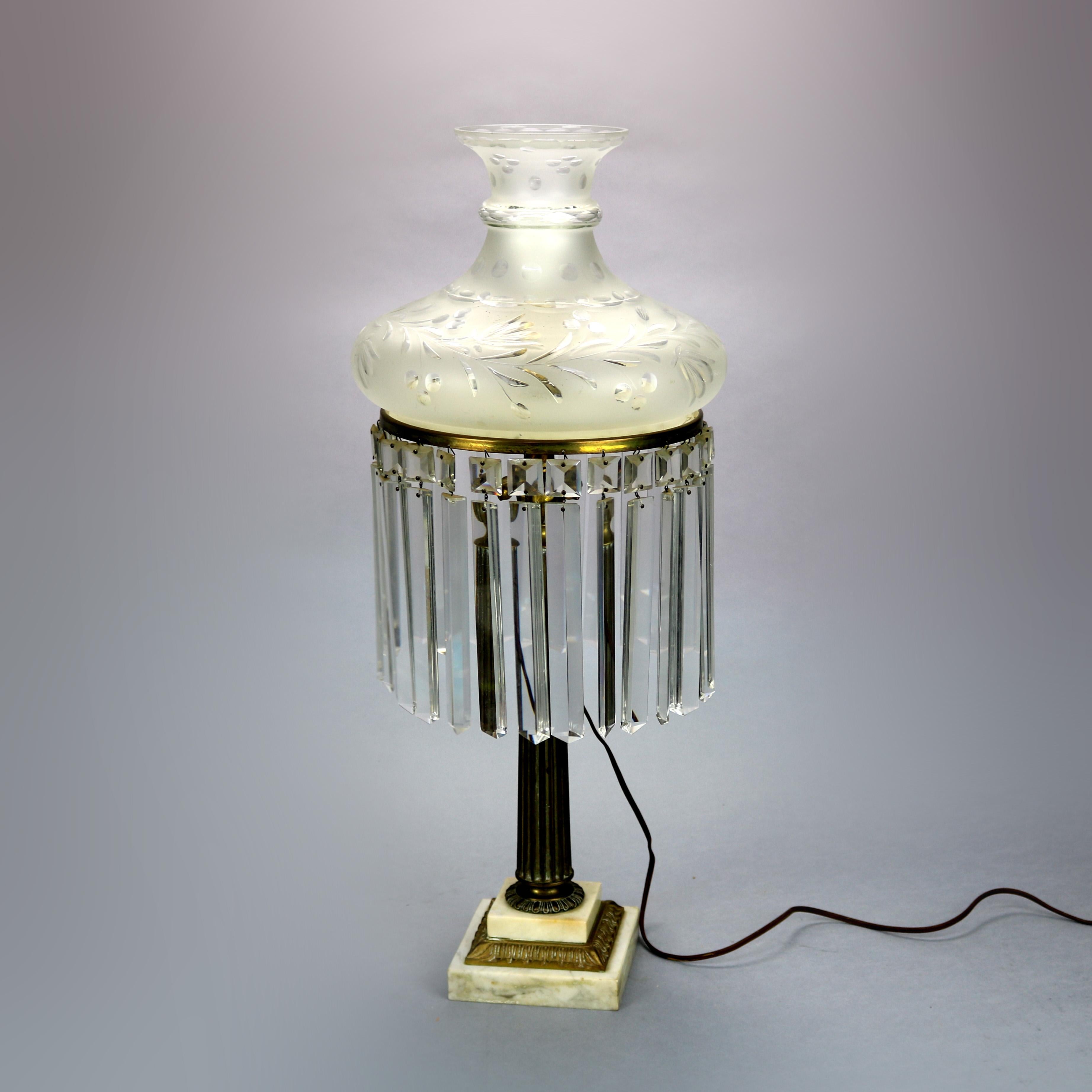Antique Neoclassical Brass Sinumbra Lamp with Cut Glass Shade & Prisms, c1840 2