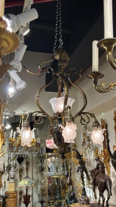 Antique Neoclassical Bronze 5-Light Chandelier