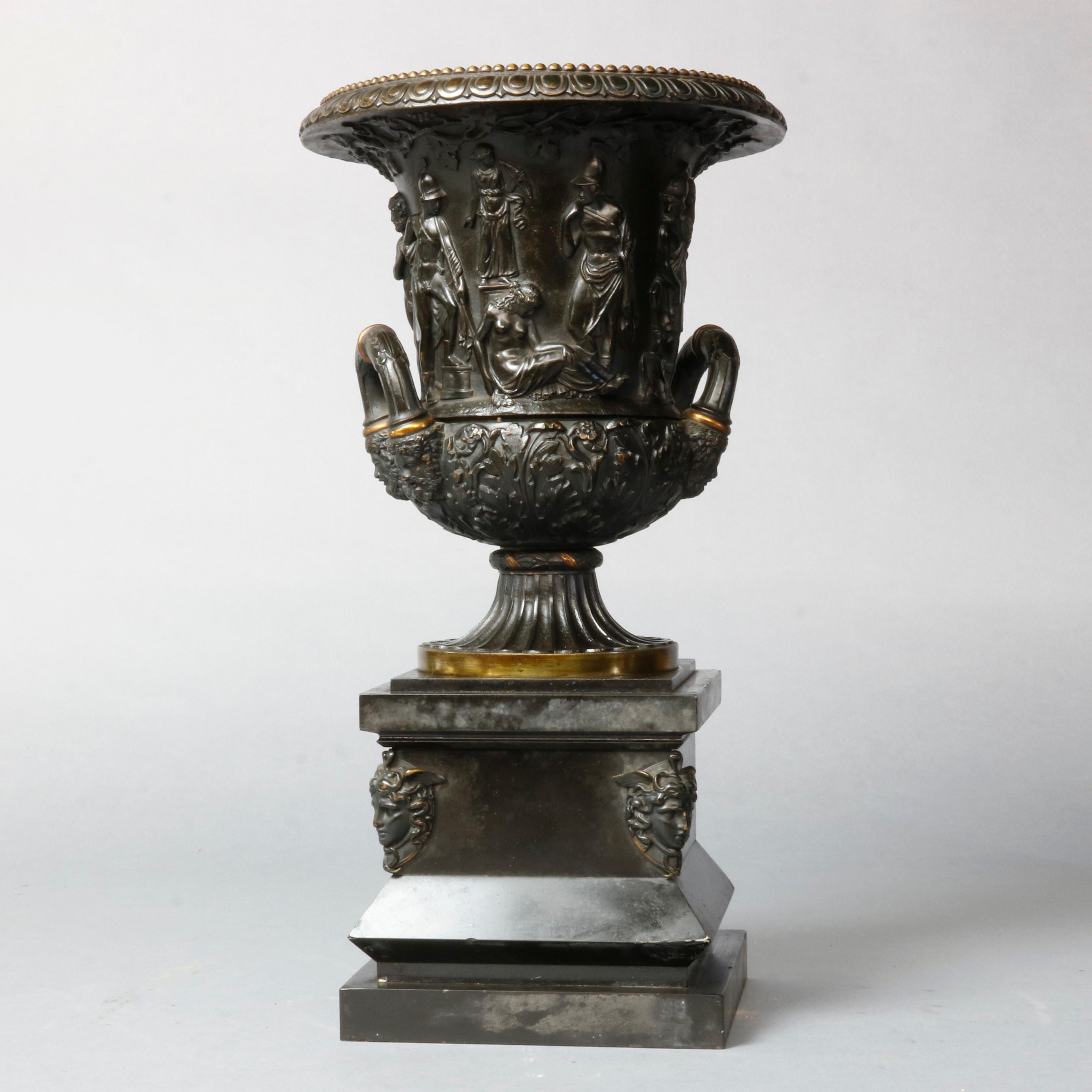 French Antique Neoclassical Bronze Barbedienne School Urns, circa 1880