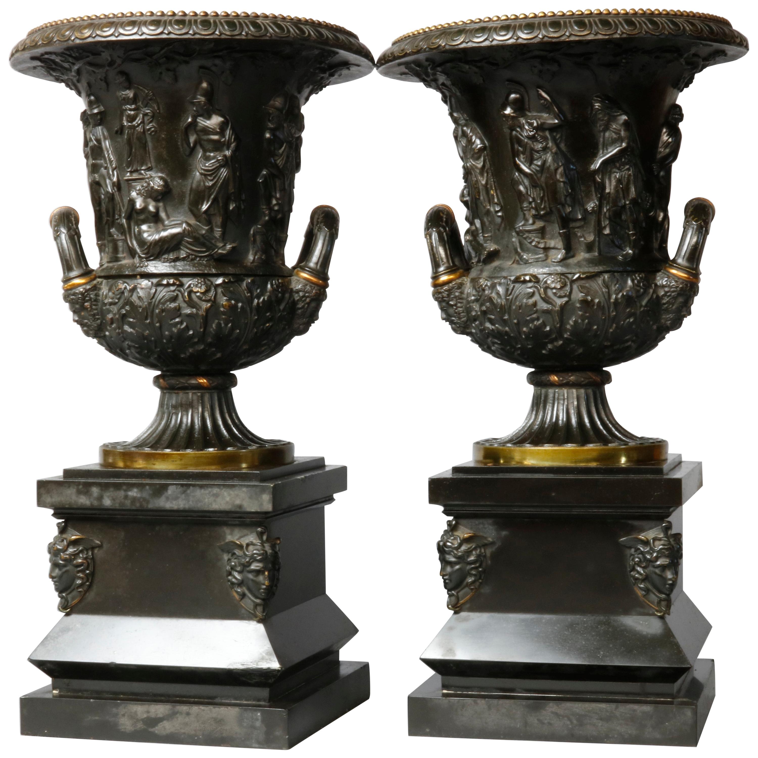 Antique Neoclassical Bronze Barbedienne School Urns, circa 1880