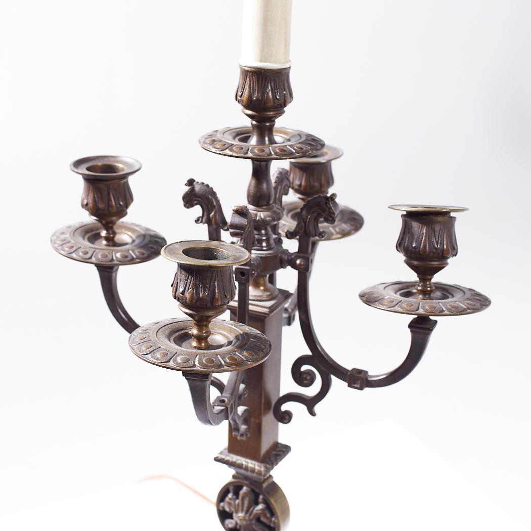 Antique Neoclassical Bronze Candelabra Lamps - Pair For Sale 4