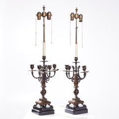 Antique Neoclassical Bronze Candelabra Lamps - Pair