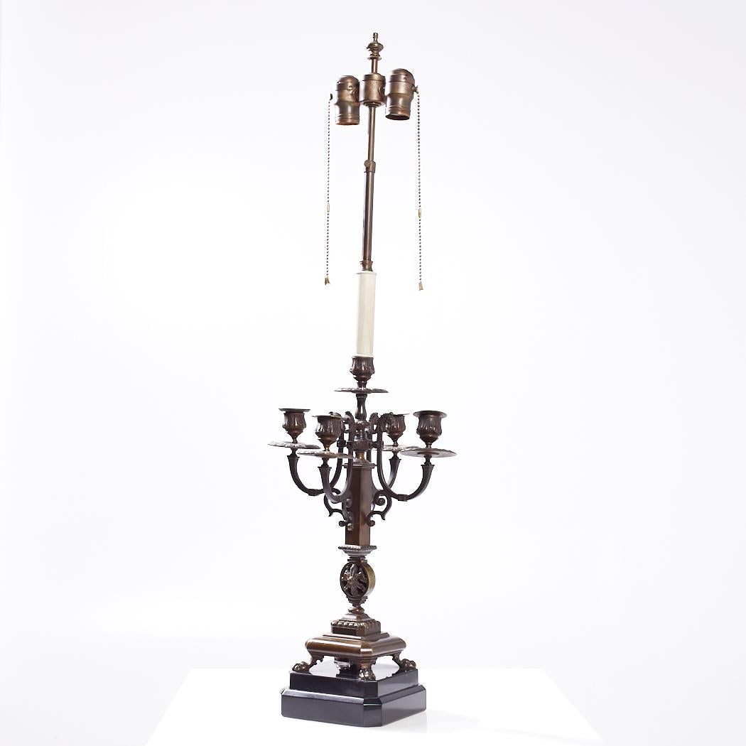 Metal Antique Neoclassical Bronze Candelabra Lamps - Pair For Sale